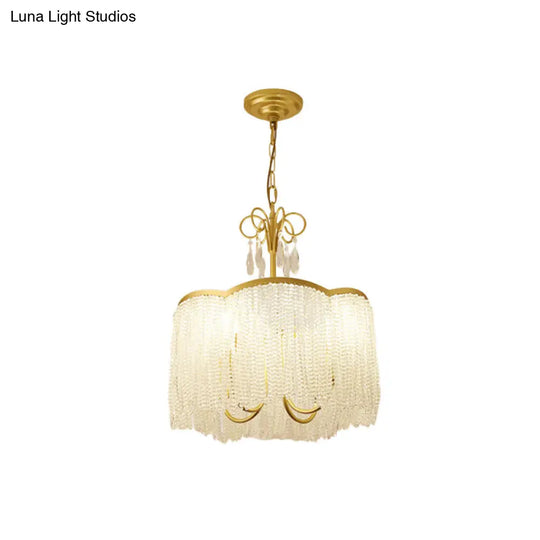 Modern Crystal Beaded Fringe Pendant Chandelier With Tassel Detailing - 3-Head Gold Hanging Light