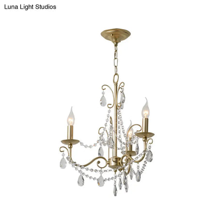 Modern Crystal Beaded Pendant Light Champagne Finish 3/6 Bulbs