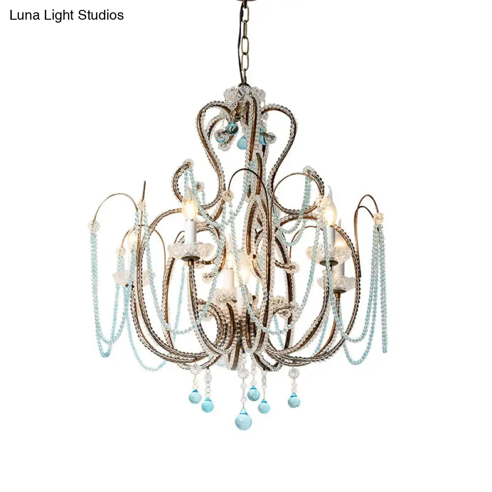 Modern Crystal Beads Chandelier With 6 Bulbs - Elegant Living Room Suspension Light In Rust