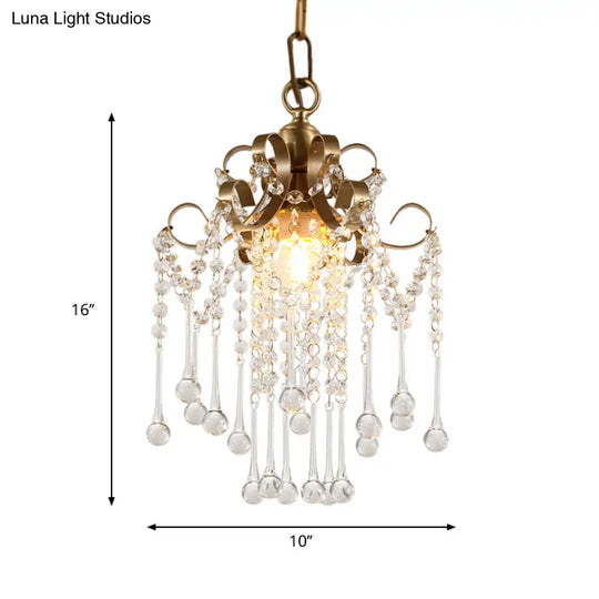 Modern Gold Curved Pendant Light With Crystal Beads - Bedchamber Ceiling Suspension Lamp