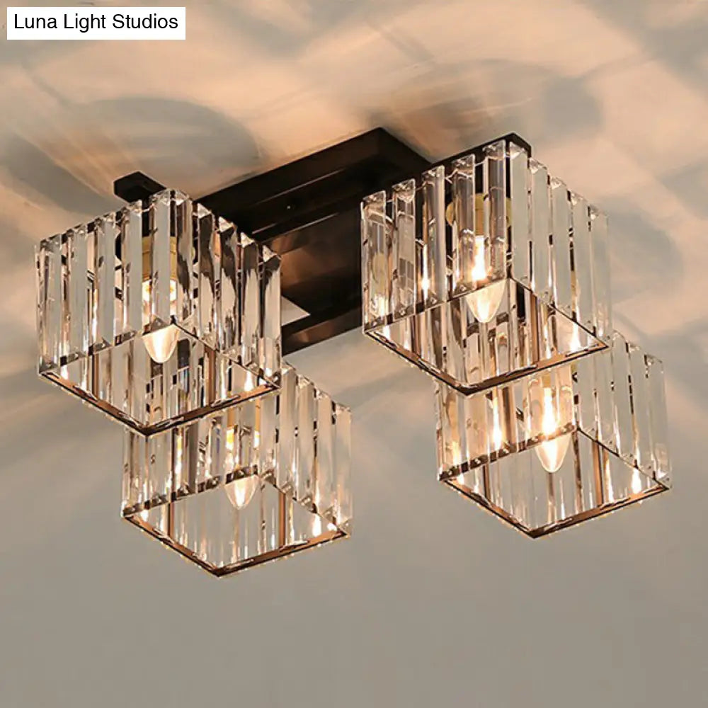 Modern Crystal Bedroom Ceiling Light Fixture - Cubic Semi Flush Mount 4 / Black