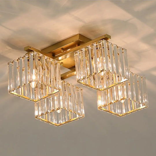 Modern Crystal Bedroom Ceiling Light Fixture - Cubic Semi Flush Mount 4 / Gold