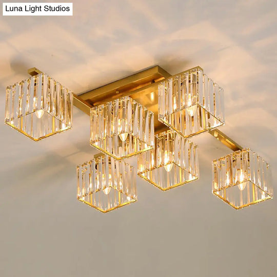 Modern Crystal Bedroom Ceiling Light Fixture - Cubic Semi Flush Mount 6 / Gold