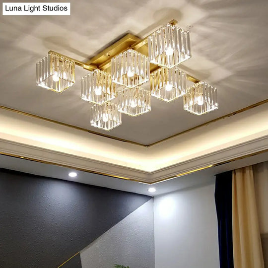 Modern Crystal Bedroom Ceiling Light Fixture - Cubic Semi Flush Mount