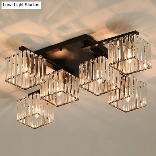 Modern Crystal Bedroom Ceiling Light Fixture - Cubic Semi Flush Mount 6 / Black