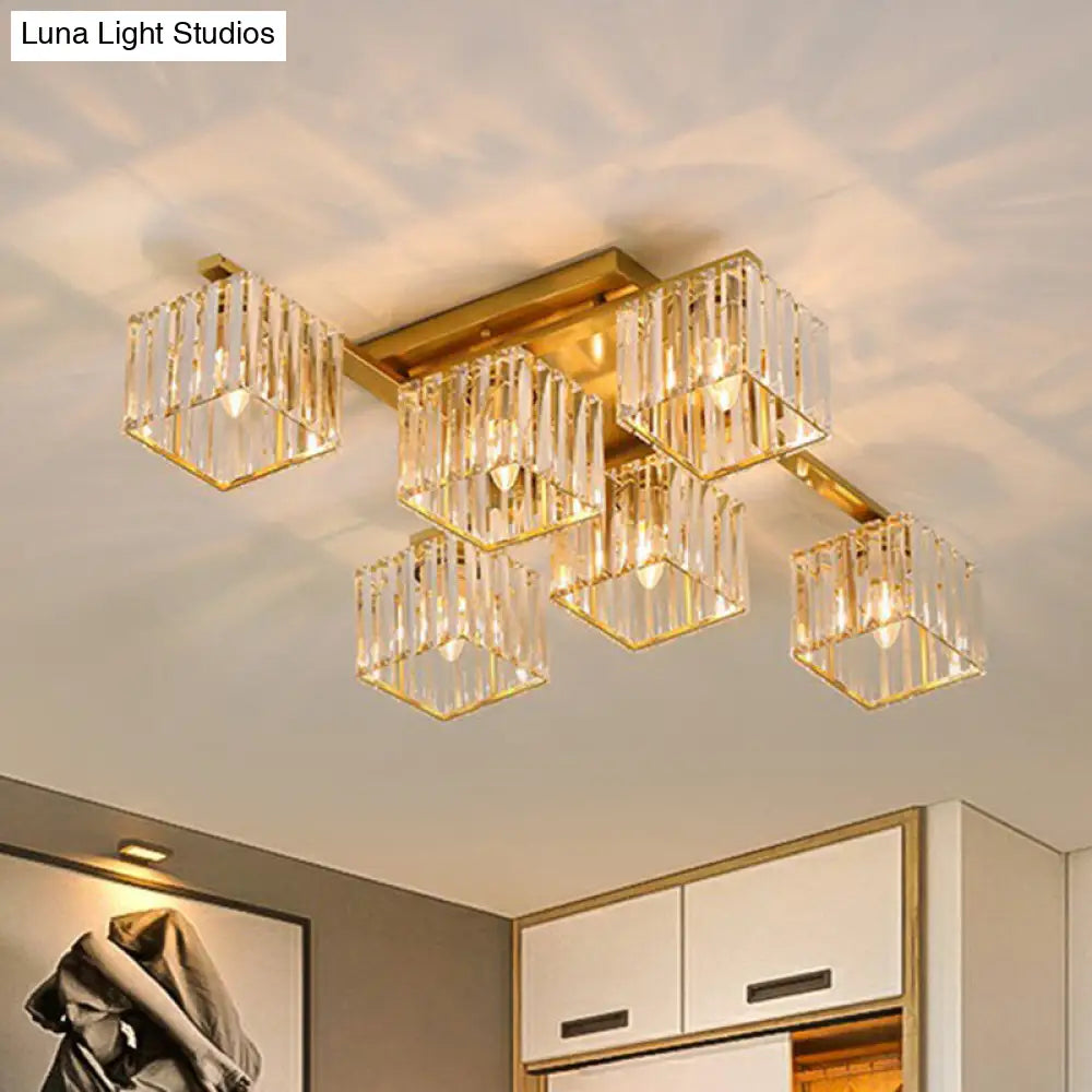 Modern Crystal Bedroom Ceiling Light Fixture - Cubic Semi Flush Mount