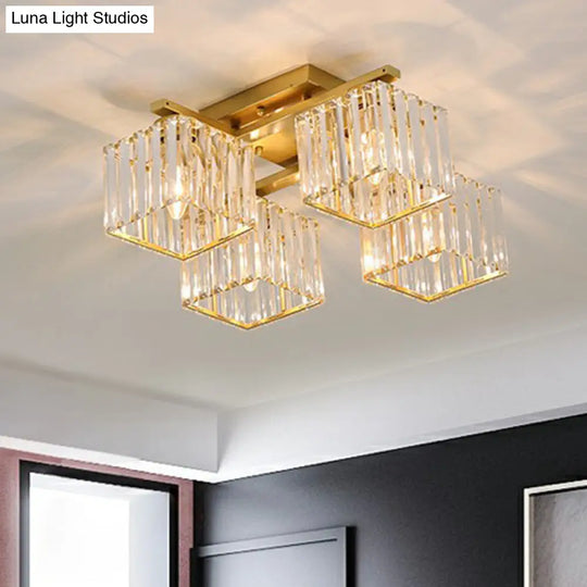 Modern Crystal Bedroom Ceiling Light Fixture - Cubic Semi Flush Mount