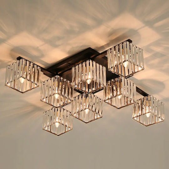 Modern Crystal Bedroom Ceiling Light Fixture - Cubic Semi Flush Mount 8 / Black