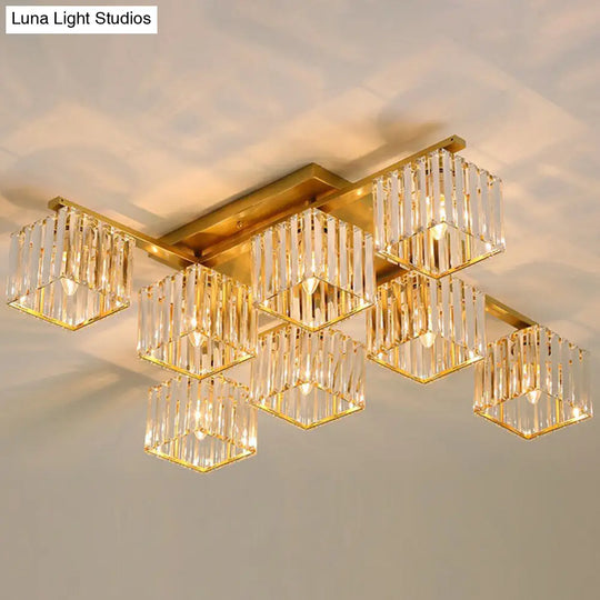 Modern Crystal Bedroom Ceiling Light Fixture - Cubic Semi Flush Mount 8 / Gold