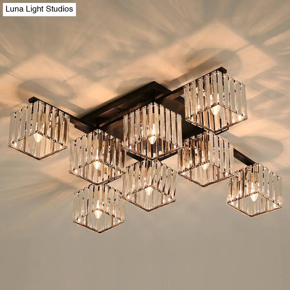 Modern Crystal Bedroom Ceiling Light Fixture - Cubic Semi Flush Mount 8 / Black