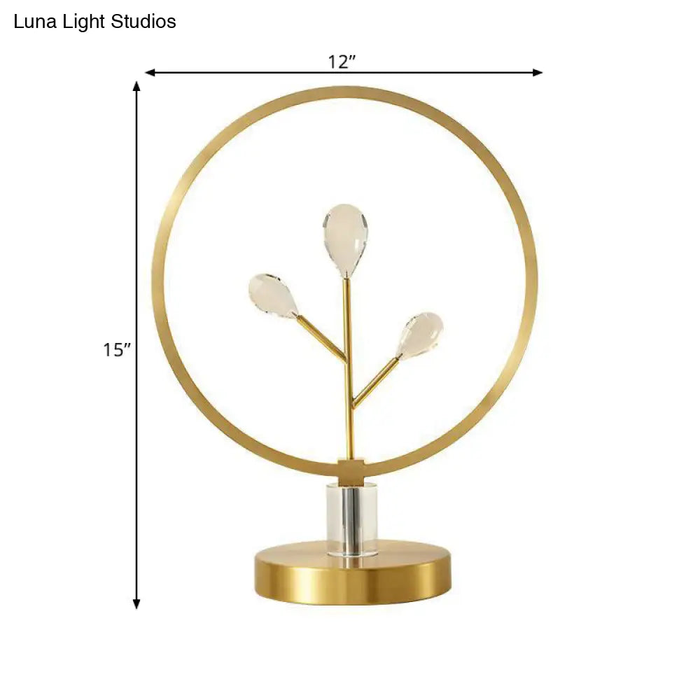 Modern Crystal Bedside Led Table Lamp With Brass Branchlet And Hoop