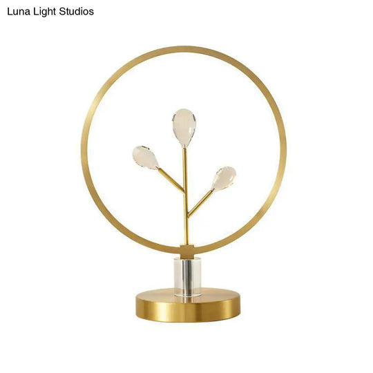 Modern Crystal Bedside Led Table Lamp With Brass Branchlet And Hoop