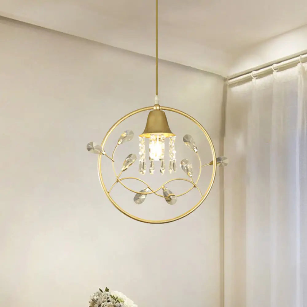 Modern Crystal Bird/Flower Sleep Room Suspension Light With Gold Hanging Lamp Kit - 1 Bulb / Flower