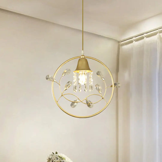 Modern Crystal Bird/Flower Sleep Room Suspension Light With Gold Hanging Lamp Kit - 1 Bulb / Flower