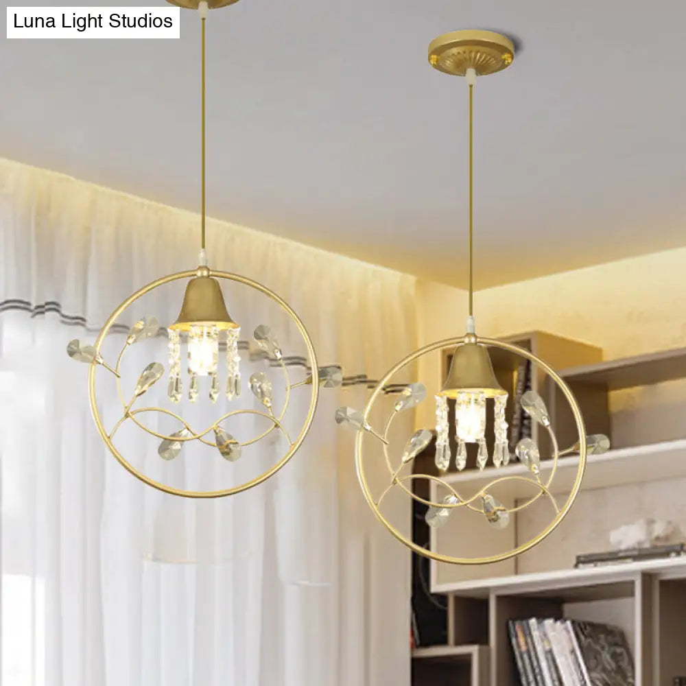 Modern Gold Bird And Flower Crystal Suspension Light With 1 Bulb