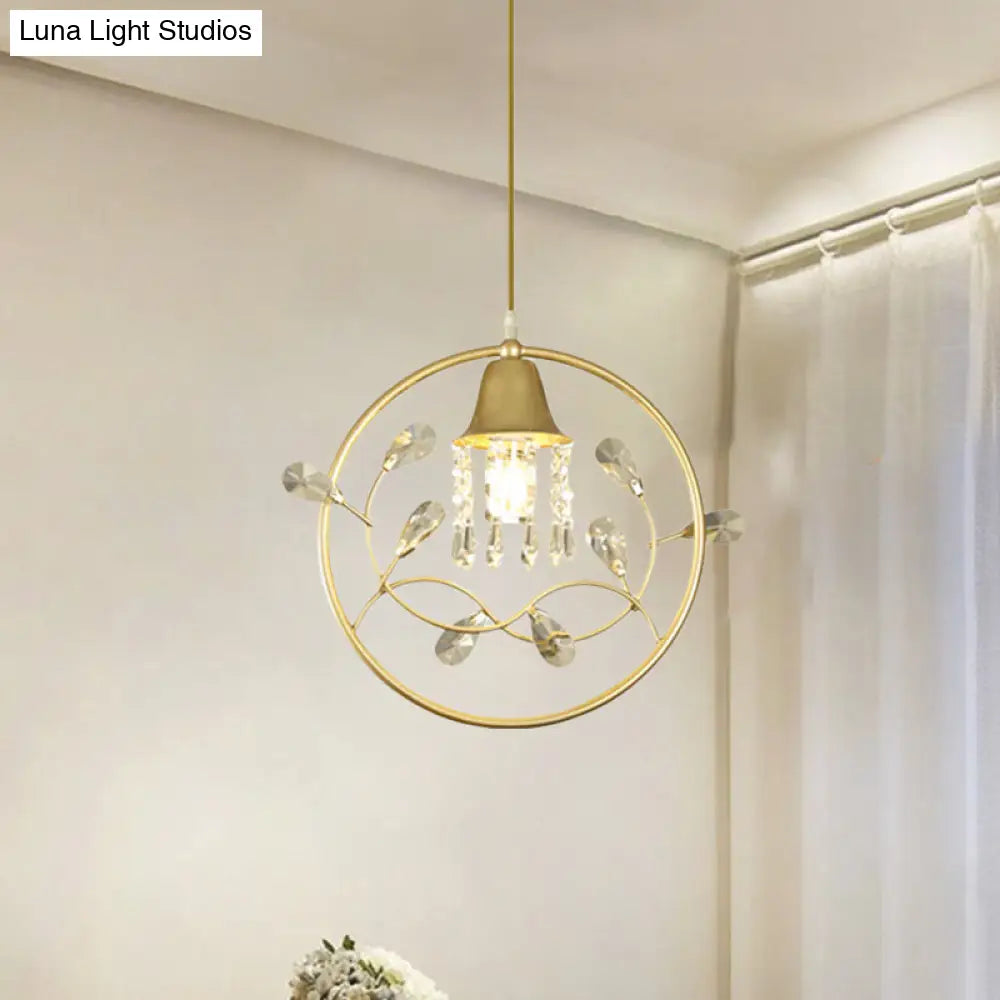 Modern Gold Bird And Flower Crystal Suspension Light With 1 Bulb /