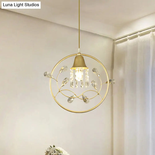 Modern Gold Bird And Flower Crystal Suspension Light With 1 Bulb /