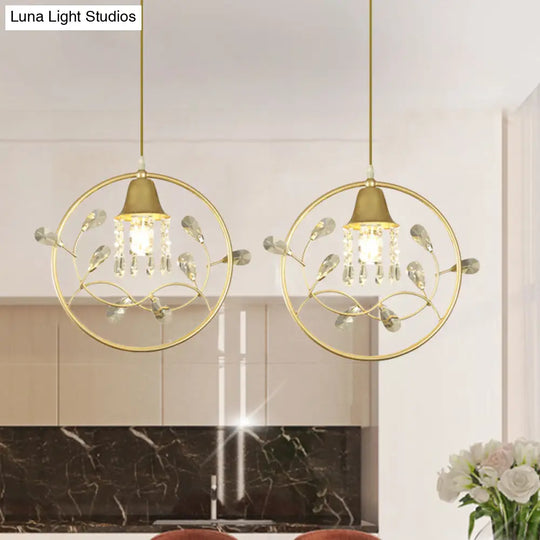 Modern Crystal Bird/Flower Sleep Room Suspension Light With Gold Hanging Lamp Kit - 1 Bulb