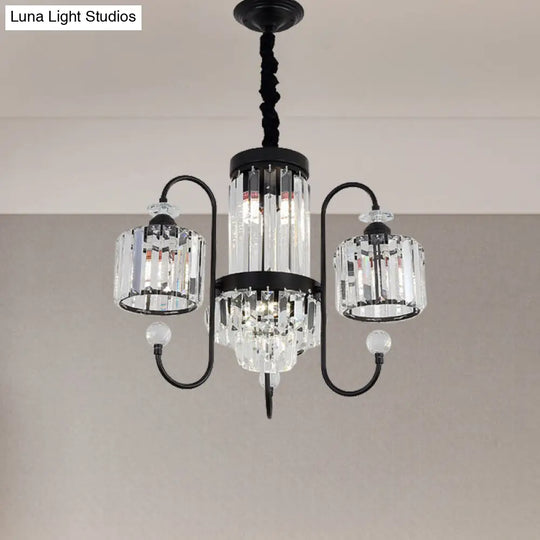 Modern Black Crystal Chandelier - 5/8 Cylindrical Heads With Gooseneck Arm 5 /