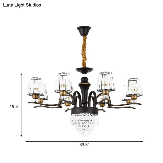 Modern Crystal Black Conical Ceiling Light Chandelier Pendant Lamp - 6/8 Heads For Living Room