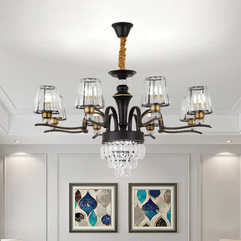 Modern Crystal Black Conical Ceiling Light Chandelier Pendant Lamp - 6/8 Heads For Living Room 8 /