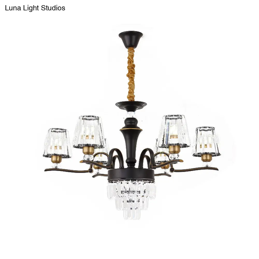 Modern Crystal Black Conical Ceiling Light Chandelier Pendant Lamp - 6/8 Heads For Living Room