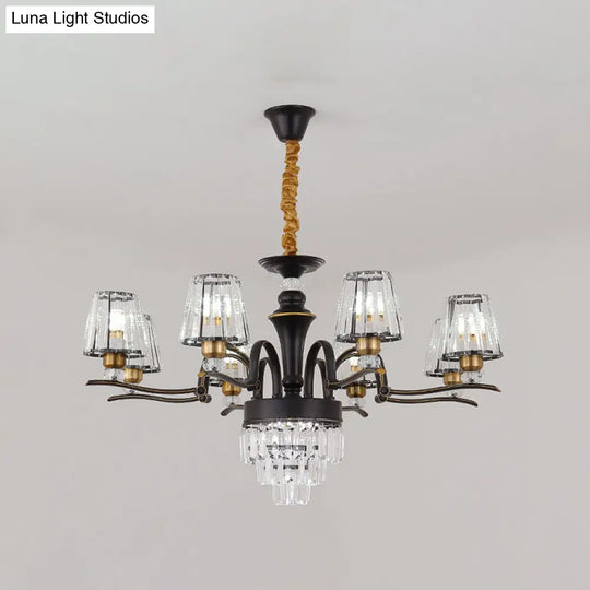 Modern Crystal Black Conical Ceiling Light Chandelier Pendant Lamp - 6/8 Heads For Living Room