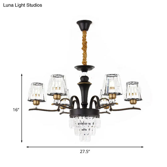 Modern Crystal Black Conical Ceiling Light Chandelier Pendant Lamp - 6/8 Heads For Living Room