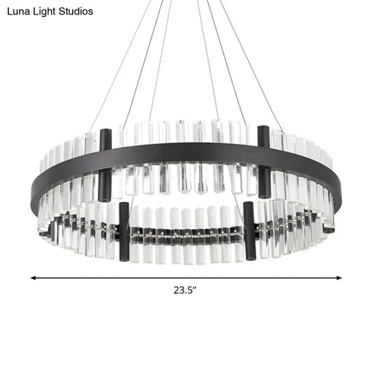 Modern Crystal Black Led Pendant Chandelier In Warm Light - 16/23.5 Wide Ideal For Living Room