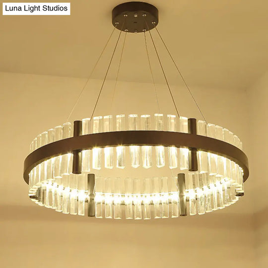 Modern Crystal Black Led Pendant Chandelier In Warm Light - 16/23.5 Wide Ideal For Living Room