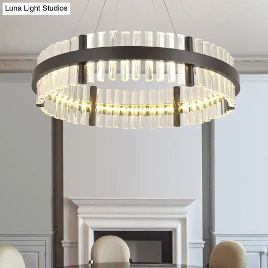 Modern Crystal Black Led Pendant Chandelier In Warm Light - 16/23.5 Wide Ideal For Living Room