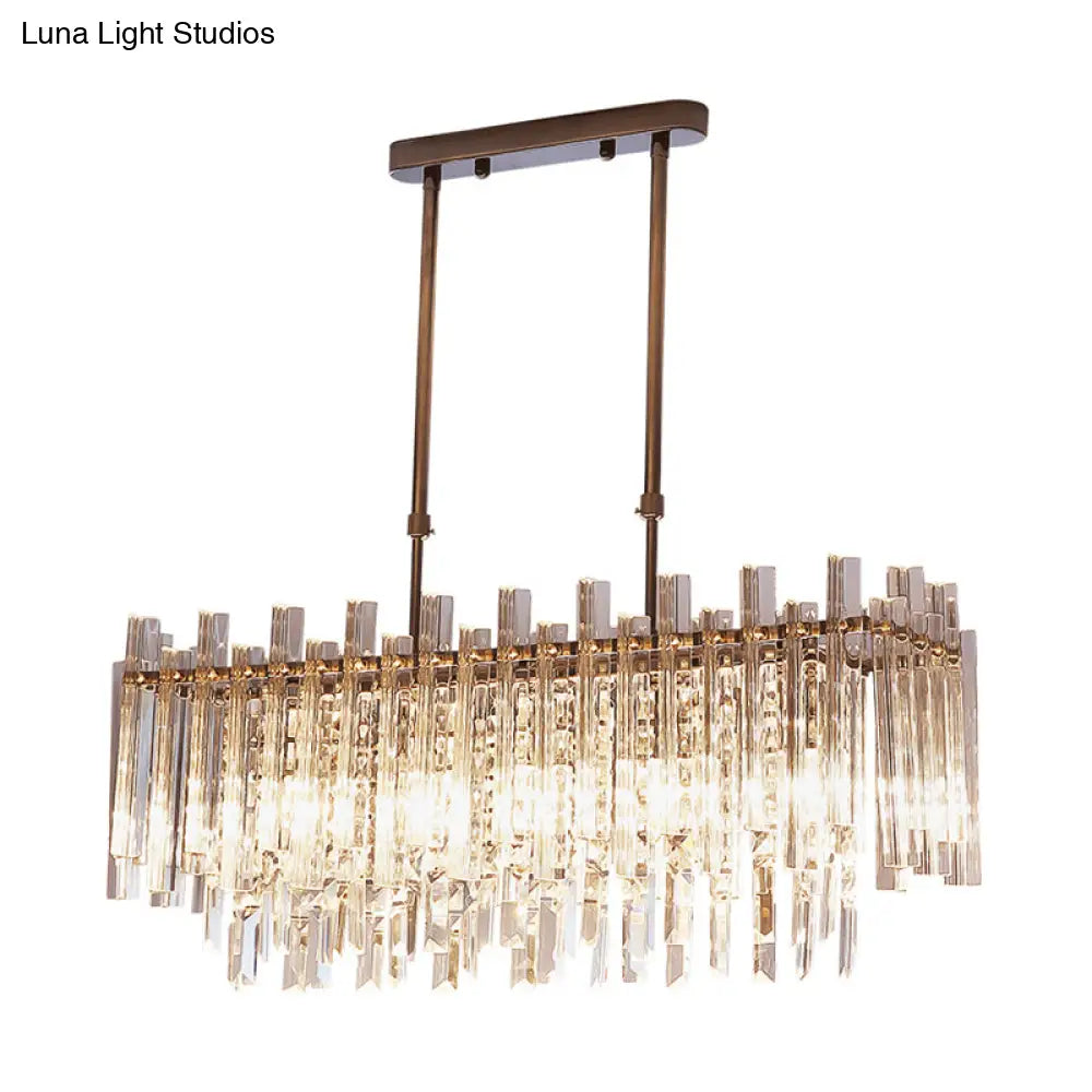 Modern Crystal Block 5-Light Chrome Chandelier - Rectangular Hanging Light Fixture For Dining Room