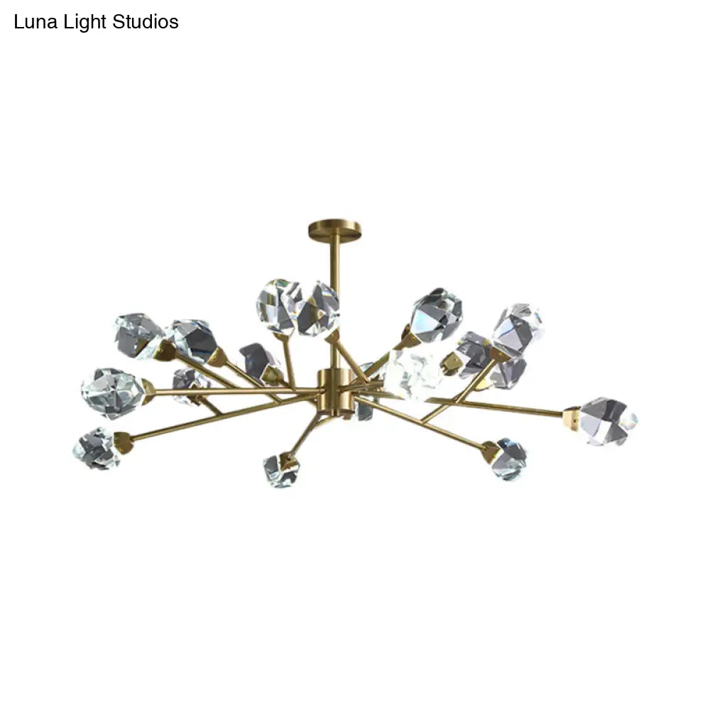 Modern Crystal Block Brass Chandelier - 9/12/18-Light Suspension Pendant For Family Room 18 /