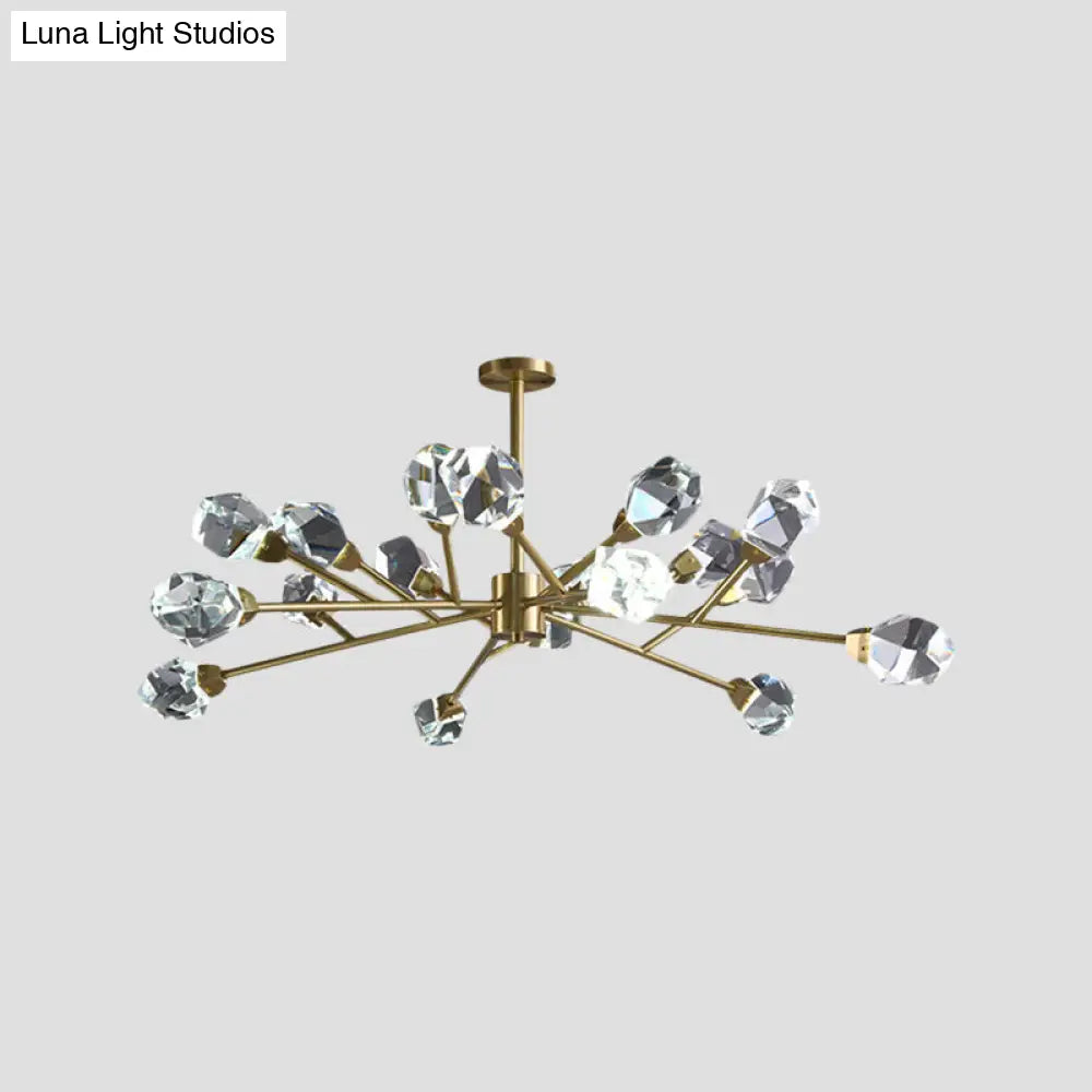 Modern Crystal Block Brass Chandelier - 9/12/18-Light Suspension Pendant For Family Room