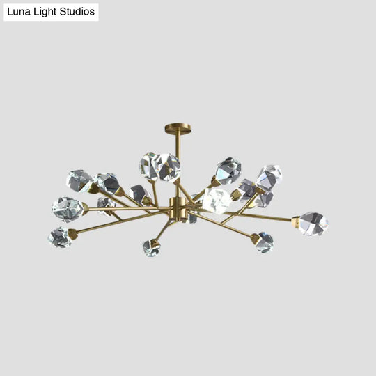 Modern Crystal Block Brass Chandelier - 9/12/18-Light Suspension Pendant For Family Room