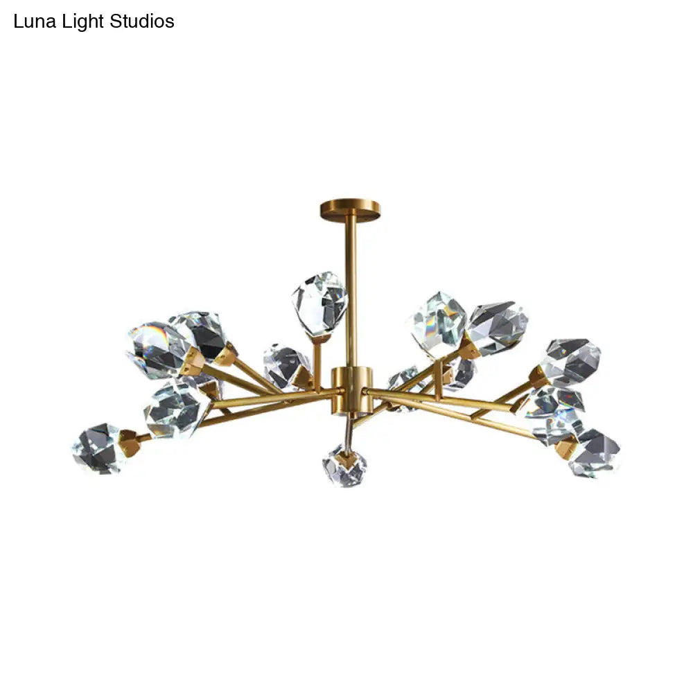 Modern Crystal Block Brass Chandelier - 9/12/18-Light Suspension Pendant For Family Room 15 /