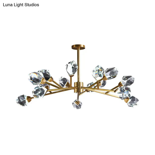 Modern Crystal Block Brass Chandelier - 9/12/18-Light Suspension Pendant For Family Room 15 /