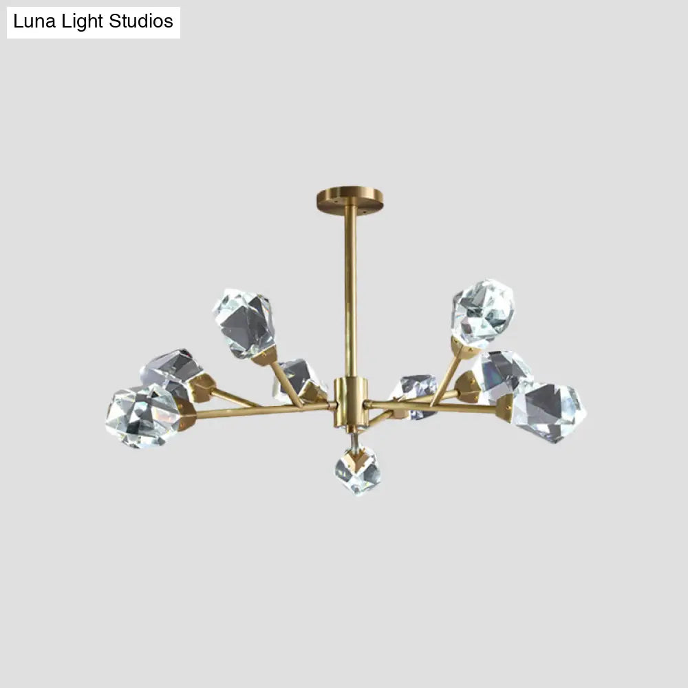 Modern Crystal Block Brass Chandelier - 9/12/18-Light Suspension Pendant For Family Room