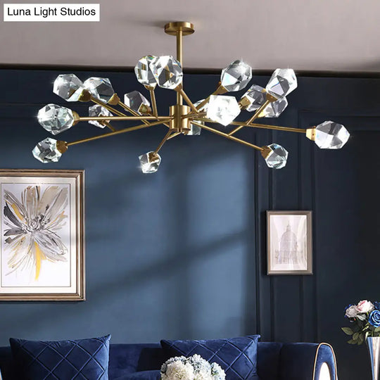 Modern Crystal Block Brass Chandelier - 9/12/18-Light Suspension Pendant For Family Room