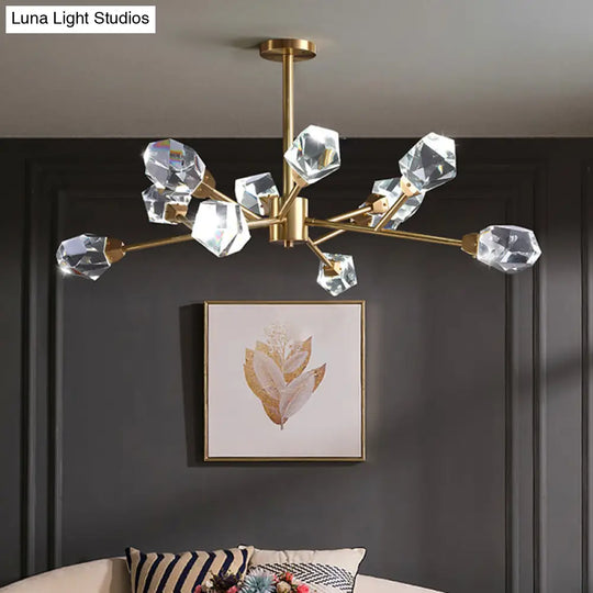 Modern Crystal Block Brass Chandelier - 9/12/18-Light Suspension Pendant For Family Room