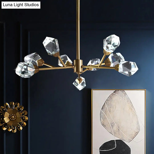 Modern Crystal Block Brass Chandelier - 9/12/18-Light Suspension Pendant For Family Room