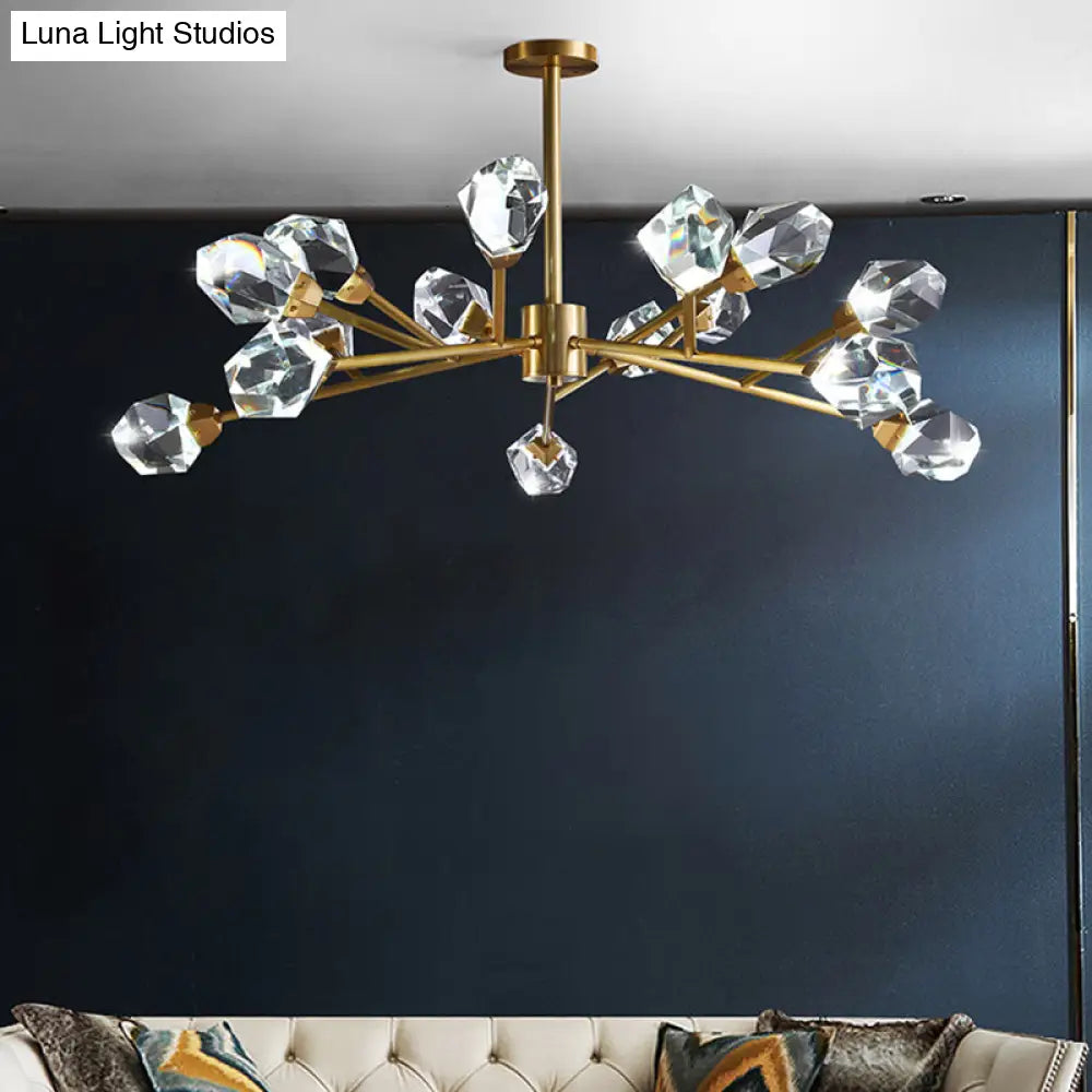 Modern Crystal Block Brass Chandelier - 9/12/18-Light Suspension Pendant For Family Room