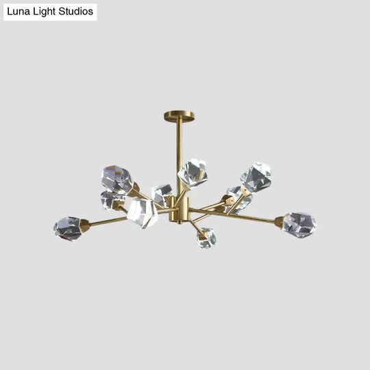 Modern Crystal Block Brass Chandelier - 9/12/18-Light Suspension Pendant For Family Room