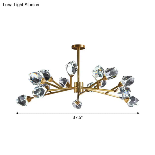 Modern Crystal Block Brass Chandelier - 9/12/18-Light Suspension Pendant For Family Room