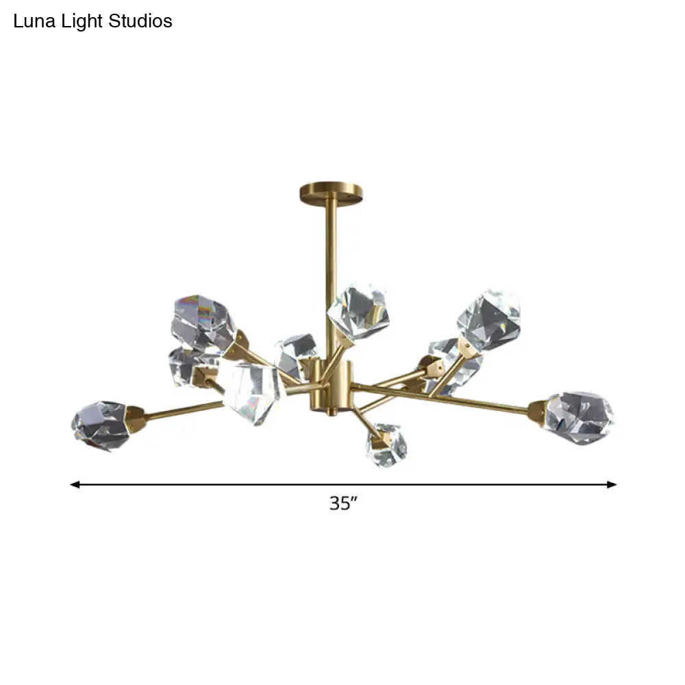 Modern Crystal Block Brass Chandelier - 9/12/18-Light Suspension Pendant For Family Room