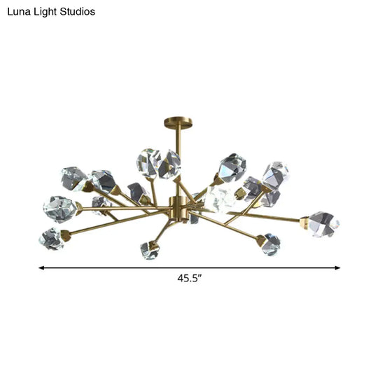 Modern Crystal Block Brass Chandelier - 9/12/18-Light Suspension Pendant For Family Room