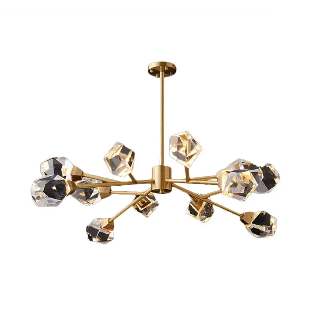 Modern Crystal Block Chandelier: Stylish 6/15/18 Lights Ceiling Pendant In Brass 12 /