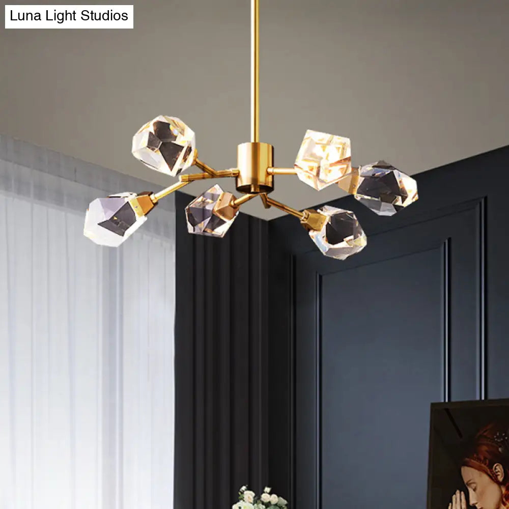 Modern Crystal Block Chandelier: Stylish 6/15/18 Lights Ceiling Pendant In Brass