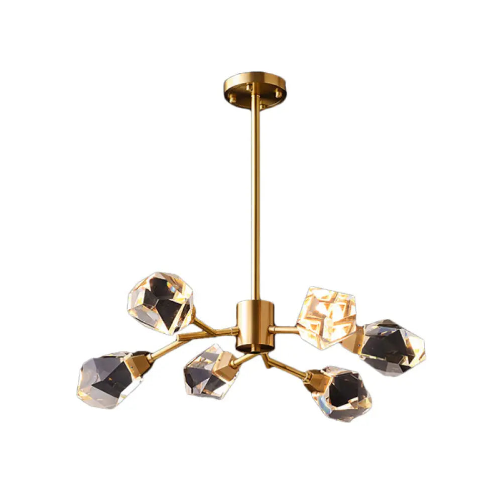 Modern Crystal Block Chandelier: Stylish 6/15/18 Lights Ceiling Pendant In Brass 6 /