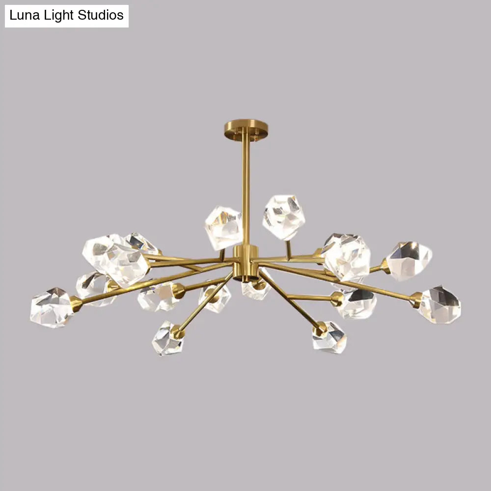 Modern Crystal Block Chandelier: Stylish 6/15/18 Lights Ceiling Pendant In Brass